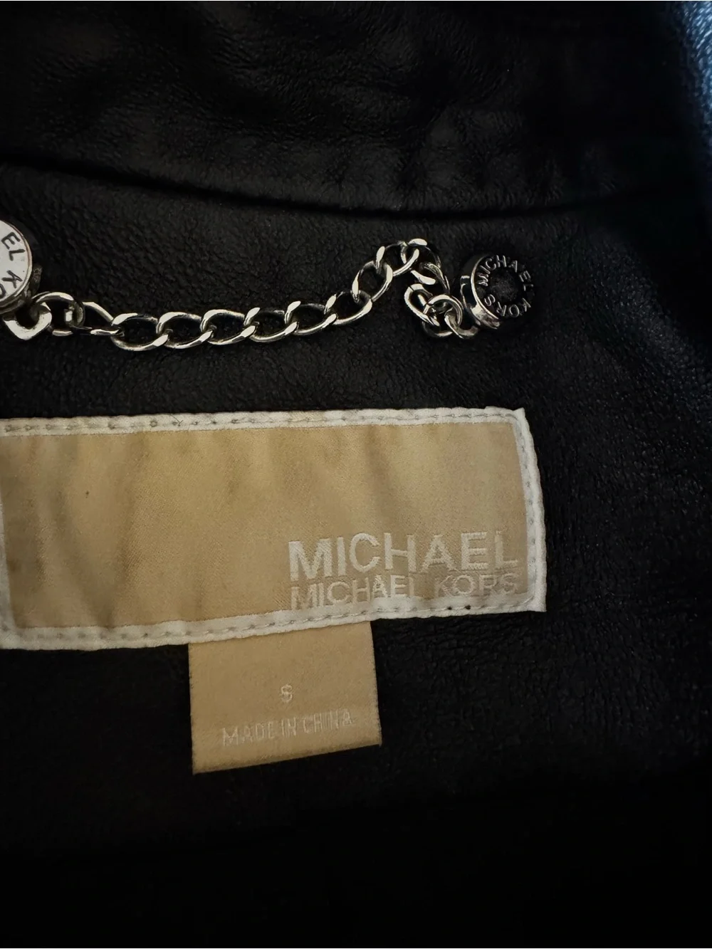 Michael Kors Black Leather Moto Jacket with Silver Hardware